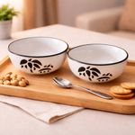 Kunhar Goat Ceramic Serving Bowls (Coconut White, 400 Ml)-2 Pieces,11.4 cm,H_5 cm,W_11.4 cm