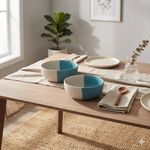 Kunhar Ceramic Bowls - 400 Ml, 2 Pieces, White Dusty Blue