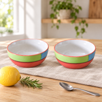 KunhaR Ceramic Serving Bowls, 400 ml Each, Set of 2, Red, Small Bowls for Soup, Rice, Curry, Snacks and Desserts