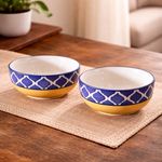 Kunhar Ceramic Serving Bowls (Yellow Blue, 400 ml) - 2 Pieces