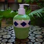 KunhaR Ceramic Long-Lasting Liquid Handwash Soap Dispenser for Bathroom | Handwash Bottle for Kitchen | Soap Dispenser for Wash Basin | Bathroom Accessories | 300 ml, Tan Green, 2 Pieces