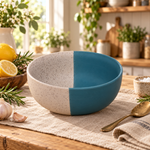KunhaR Ceramic Serving Bowl, 600 ml, White Dusty Blue, Multipurpose Bowl for Mixing, Serving, Salad, Pasta & Snacks, 1 Piece