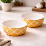 Kunhar Ceramic Mixing Bowls, Microwave Safe Bowl for Kitchen, Freezer & Dishwasher, Ideal for Snacks, Rice, Salad, and Noodles - 600 ML, 2 Pieces, Yellow Chidi