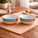 Kunhar Ceramic Mixing Bowls, Microwave Safe Bowl for Kitchen, Freezer & Dishwasher, Ideal for Snacks, Rice, Salad, and Noodles - 600 ML, 2 Pieces, Yellow Blue