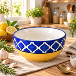 KunhaR Ceramic Serving Bowl 800 ml, Yellow Blue | Medium Ceramic Bowl for Salad, Pasta, Noodles, Fruits, Curry & Snacks | Premium Tableware for Kitchen & Dining | 1 Piece