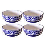 Kunhar Ceramic Hand Painted Dessert Bowls - 200 Ml, 4 Pieces, Blue Vine