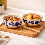 Kunhar Ceramic Mixing Bowls, Microwave Safe Bowl for Kitchen, Freezer & Dishwasher, Ideal for Snacks, Rice, Salad, and Noodles - 800 ML, 2 Pieces, Yellow Blue Flower