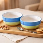 Kunhar Ceramic Mixing Bowls, Microwave Safe Bowl for Kitchen, Freezer & Dishwasher, Ideal for Snacks, Rice, Salad, and Noodles - 800 ML, 2 Pieces, Green