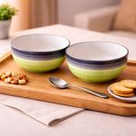 Kunhar Ceramic Mixing Bowls, Microwave Safe Bowl for Kitchen, Freezer & Dishwasher, Ideal for Snacks, Rice, Salad, and Noodles - 800 ML, 2 Pieces, Green Grey