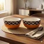 Kunhar Ceramic Mixing Bowls, Microwave Safe Bowl for Kitchen, Freezer & Dishwasher, Ideal for Snacks, Rice, Salad, and Noodles - 800 ML, 2 Pieces, Red Black Chidi