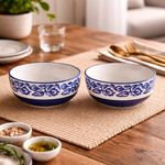Kunhar Ceramic Mixing Bowls, Microwave Safe Bowl for Kitchen, Freezer & Dishwasher, Ideal for Snacks, Rice, Salad, and Noodles - 800 ML, 2 Pieces, Blue Vine