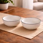 Kunhar Ceramic Mixing Bowls, Microwave Safe Bowl for Kitchen, Freezer & Dishwasher, Ideal for Snacks, Rice, Salad, and Noodles - 800 ML, 2 Pieces, White Matt Black Border