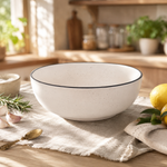 KunhaR Ceramic Serving Bowl, 1500 ml, White Matt with Black Border, Large Multipurpose Bowl for Mixing, Serving, Salads, Pasta & Snacks, 1 Piece
