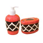 KunhaR Ceramic Bathroom Accessory Set, Red (Liquid Soap Dispenser and Toothbrush Holder)