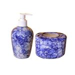 KunhaR Ceramic Bathroom Accessory Set, Blue Luster (Liquid Soap Dispenser and Toothbrush Holder)
