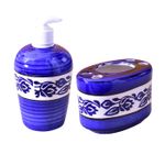 KunhaR Ceramic Bathroom Accessory Set, Blue (Liquid Soap Dispenser and Toothbrush Holder)