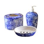 KunhaR Ceramic 3-Piece Bathroom Accessory Set, Blue-Luster (Liquid Soap Dispenser 450 ML, Soap Tray and Toothbrush Holder)