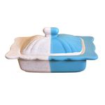 KunhaR Ceramic Butter Pot - 400 Ml, 1 Piece, White Blue