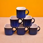 Kunhar Ceramic Tea Cups - 6 Pieces, Blue, 125ml