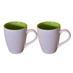 Kunhar Ceramic Milk Mug, Coffee Mug - 2 Pieces, White Light Olive Green, 350ml