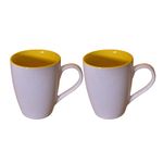 Kunhar Ceramic Milk Mug, Coffee Mug - 2 Pieces, White Yellow, 350ml