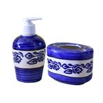 KunhaR Ceramic Bathroom Accessory Set Blue Liquid Soap Dispenser Toothbrush Holder