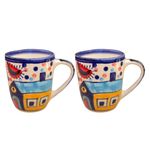 Kunhar Ceramic Hut Painting Coffee Mugs, Milk Mug - 220 Ml, 2 Pieces, Multicolor