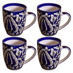 Kunhar Ceramic Milk Mug, Coffee Mug, Mughal Painting Mug - 4 Pieces, Blue, 400 ml