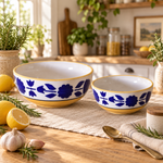KunhaR Ceramic Mixing Bowl Set, 1500 ml & 800 ml, Yellow Blue | Set of 2 Nesting Bowls for Mixing, Serving, Salad, Pasta, Snacks & Kitchen Prep