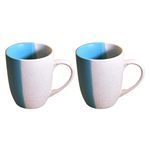 Kunhar Ceramic Milk Mug, Coffee Mug - 2 Pieces, White Dusty Blue, 350 ml