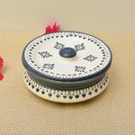 Kunhar Ceramic Serving Donga with Lid 800ML White Grey Flower – Durable Kitchen Casserole 1 Piece Size 2