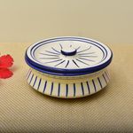 Kunhar Ceramic Donga with Lid, Ceramic Serving Casserole, 800 Ml, 1 Piece, White Green Line (Size 2 Number)