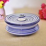 Kunhar Ceramic Donga with Lid, Ceramic Serving Casserole, 1100 Ml, 1 Piece, Blue Ring Line (Size 1 Number)
