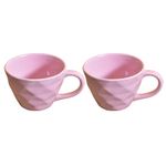 Kunhar Ceramic Diamond Shape Milk Mug, Coffee Mug, Soup Mug - 2 Pieces, Light Pink, 250ml