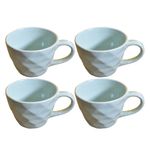 Kunhar Ceramic Diamond Shape Milk Mug, Coffee Mug, Soup Mug - 4 Pieces, Cloudy Blue, 250ml