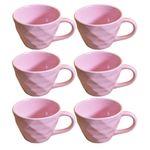 Kunhar Ceramic Diamond Shape Milk Mug, Coffee Mug, Soup Mug - 6 Pieces, Light Pink, 250ml