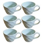 Kunhar Ceramic Diamond Shape Milk Mug, Coffee Mug, Soup Mug - 6 Pieces, Cloudy Blue, 250ml