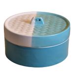 Kunhar Ceramic Donga with Lid, Ceramic Serving Donga, 700 Ml, 1 Piece, White Dusty Blue Matt Finish