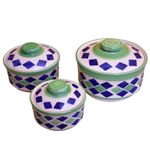 Kunhar Ceramic Donga, Ceramic Serving Donga, 1000 Ml, 500 Ml and 250 Ml, 3 Pieces, Green Blue