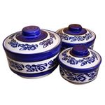 Kunhar Ceramic Donga, Ceramic Serving Donga, 1000 Ml, 500 Ml and 250 Ml, 3 Pieces, Blue Vine