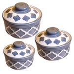 Kunhar Ceramic Donga with Lid, Ceramic Serving Donga, 1000 Ml, 500 Ml and 250 Ml, 3 Pieces, Grey Chidi