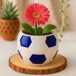 Kunhar Ceramic Football Planter, Football Shape Flower Pot, Without Plant, White Blue