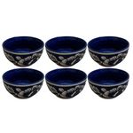Kunhar Ceramic Blue Mugal Painted Dessert Bowls - 150 Ml, 6 Pieces, Blue Mugal
