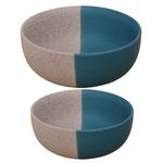 Kunhar Ceramic Mixing Bowls - 1500 Ml and 800 Ml, 2 Pieces, White Dusty Blue