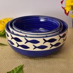 Kunhar Ceramic Mixing Bowls, Soup Bowl, Salad Bowl, Bowl for Snacks, Microwave Safe, Dishwasher Safe - 1500 Ml, 800 Ml and 600 Ml, 3 Pieces, Dark Indigo