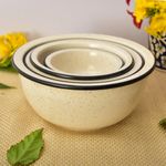 Kunhar Ceramic Mixing Bowls, Soup Bowl, Salad Bowl, Bowl for Snacks, Microwave Safe, Dishwasher Safe - 1500 Ml, 800 Ml, 600 Ml and 400 Ml, 4 Pieces, White Matte Black Border