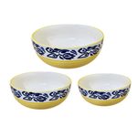 Kunhar Ceramic Mixing Bowls - 800 Ml, 600 Ml and 400 Ml, 3 Pieces, Blue Flower Yellow