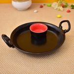 KunhaR Ceramic Platter, Pizza Plate, Round Serving Plate - (With Fixed Red Sauce Holder)