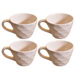 Kunhar Ceramic Diamond Shape Milk Mug, Coffee Mug, Soup Mug - 4 Pieces, Light Wheat, 250ml