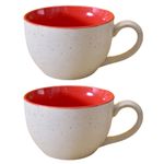 Kunhar Ceramic Soup Mug - White Red, 2 Piece, 350 ML